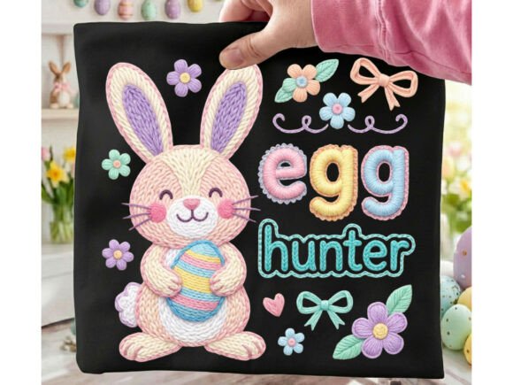 Creative Easter Graphics: The Egg Hunter Bunny Yarn T-Shirt Design