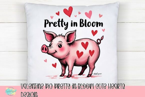 Valentine Pig Pretty in Bloom Cute Hearts Design: A Whimsical Asset